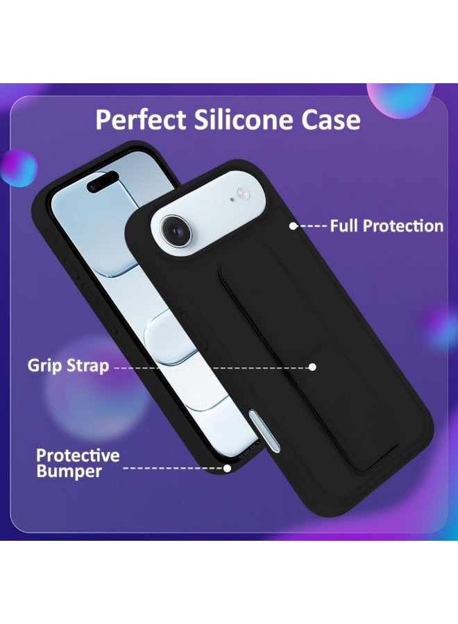 Case for iPhone 17 Air Back Stand Case Magnetic Grip Car Holder Soft Silicone Kickstand Cover Wrist Strap Full protection Anti-Fingerprint Case for iPhone 17 Air Black - Image 5